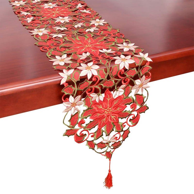 Simhomsen Small Short Christmas Holiday Poinsettia Doliy Table Runners Dresser Scarves 13 Ã— 36 Inch - Image 1